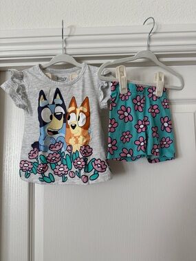 Bluey Set for Kids - Grey Tee & Teal Shorts